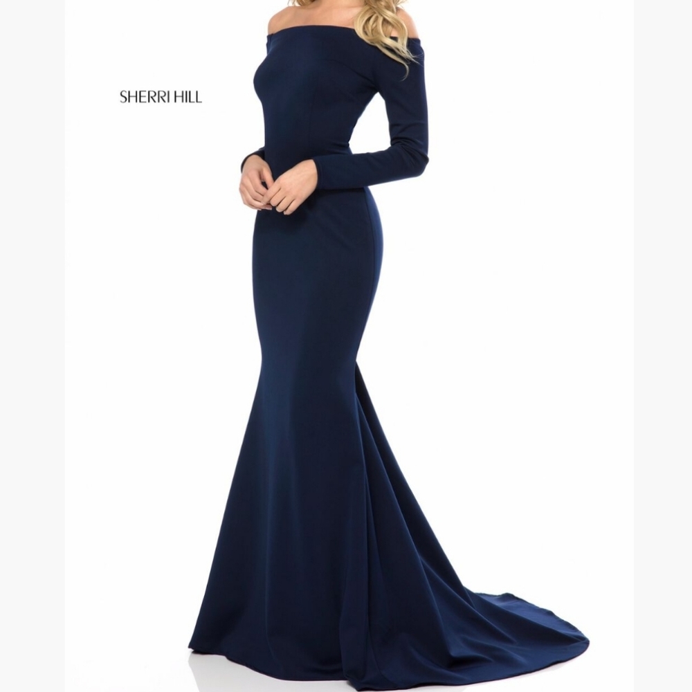 SHERRI HILL Gorgeous prom pageant dress gown Navy 14 style 54021